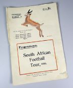 A RARE SOUTH AFRICAN V GLAMORGAN RUGBY UNION PROGRAMME dated 1906, played at Cardiff Arms Park on