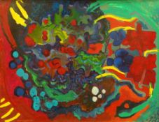 JOHN CHERRINGTON on board - colourful psychedelic abstract, signed and dated 1981, 85 x 112cms