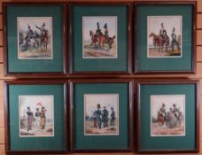 MONOGRAMMED set of six heightened prints - Napoleonic period military scenes, 24 x 20cms