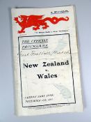 A RARE 1905 NEW ZEALAND V WALES RUGBY UNION PROGRAMME played at Cardiff Arms Park on December 16th