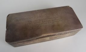 SILVER BOX WITH WELSH MILITARY AVIATION INTEREST the cigarette box inscribed 'Presented to Flight