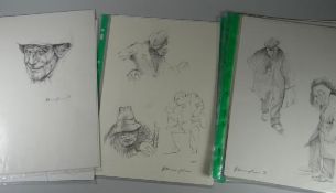 JOHN CHERRINGTON two loose folders of pencil drawings - of various figures, self & other portraits