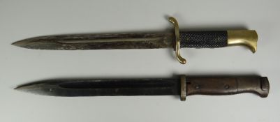 A GERMAN PAUL SEILHEIMER BAYONET & SCABBARD & ANOTHER together with leather knife-sheath