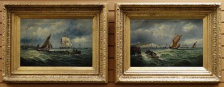 MANNER OF FREDERICK HAYNES (1860-1880) pair of oil on canvas - busy shipping off Dover with sail-