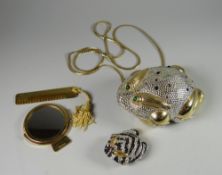 A JUDITH LEIBER JEWELLED FROG CLUTCH BAG & PILL BAG the clutch-bag with clasping body and gold