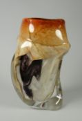 NICK ORSLER CONTEMPORARY ART GLASS VASE of organic 'molten' form and blended colours and clear glass