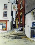 DAVID MORRIS watercolour - Wirksworth, Derbyshire with The Black's Head pub, 30 x 24cms