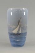 A ROYAL COPENHAGEN VASE with nautical scene of two yachts, 24cms high