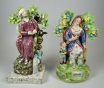 TWO JOHN WALTON STYLE STAFFORDSHIRE FIGURES polychrome decorated 'Widow' and 'Elijah', 26cms high