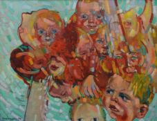JOHN CHERRINGTON oil on canvas - psychedelic series of infant heads, signed and dated 1982, 70 x