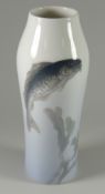 A ROYAL COPENHAGEN VASE with river scene of fish and vegetation, 24cms high