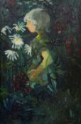 JOHN CHERRINGTON early oil on board - study of a child exploring in undergrowth, signed and dated