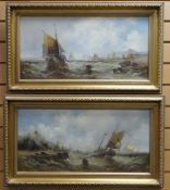BRITISH MARITIME SCHOOL a pair, oils on canvas - maritime scenes with sailing boats in squally seas,