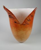 NICK ORSLER CONTEMPORARY ART GLASS TULIP-FORM VASE in cloudy amber with applied drizzle effect,