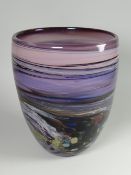 ANTHONY STERN CONTEMPORARY ART GLASS VASE with mottled and swirl decoration in purple hues and other
