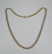 A 9CT GOLD ROPE-TWIST NECKLACE, 13gms