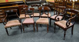 EIGHT MIXED VICTORIAN MAHOGANY DINING CHAIRS including part-set of 3+1 and a pair