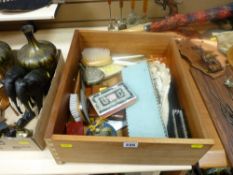 Box of mixed collectables including mother of pearl covered Bible, dressing table set etc