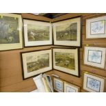 Four framed coloured engravings titled 'The Vale of Aylesbury Steeplechase', a Cries of London print