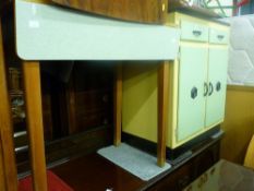 Small vintage kitchen cupboard and a twin flap kitchen table with matching melamine top