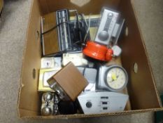 Box of vintage and other radios and clocks