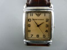 Vintage Emporio Armani stainless steel gent's wristwatch with leather strap, no. AR-0203