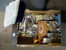 Box with large quantity of flatware, electroplate etc