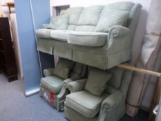A G-Plan Green leave decorated 3 Piece suite including reclining armchair