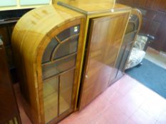 Art Deco walnut china display cabinet with central cupboard