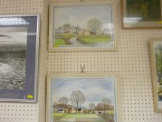 Pair of watercolours - titled 'Spring on the Farm' and 'Autumn on the Farm', monogrammed 'H M B'