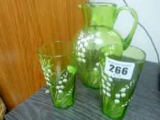 Mary Gregory style pair of beakers and jug set