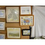 A E NIBLOCK pair of framed watercolour studies titled 'Dartmoor', a vintage style map and three