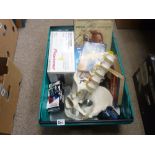 Crate of household items, books etc