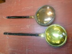 Two copper and brass long handled warming pans