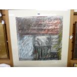 SARAH BETTS mixed media abstract - titled 'Thornford Shed', signed and dated '99