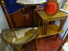 Parcel of occasional furniture including two tier coffee table, nest of three carved top