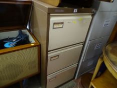 Three drawer metal filing cabinet by Romeo Vickers (with key)