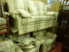 Modern three piece lounge suite in classical stripe upholstery