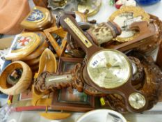 Large parcel of treen ware including two wall barometers and similar items