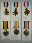 WWI PERIOD MEDALS comprising three 1914-15 stars & three British war medals, engraved to different