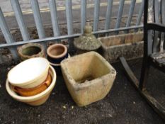 Collection of some glazed & stone garden pots & troughs (outside)