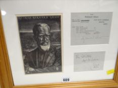 A framed etching & signed receipt by George Bernard Shaw