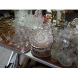 Two trays of various mainly pressed glassware, bowls, drinking glasses etc
