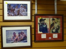 A framed picture with autograph, believed reproduction, of Tiger Woods together with Steve Cram &