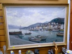 An oil on canvas of a continental harbour scene, signed by MARIANO MOZENO