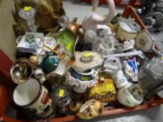Crate of various china glassware ornaments metalware etc