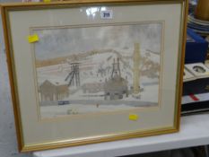 A watercolour of a colliery in winter, signed by MICHAEL S DALBY