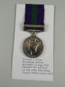 GEORGE VI GENERAL SERVICE MEDAL with single clasp Palestine, engraved 897B/Const S.Crowe,