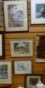 A watercolour of a harbour scene signed E S CHEESWRIGHT together with two small watercolours & a