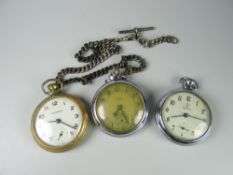 Three gents pocket watches together with a silver Albert chain